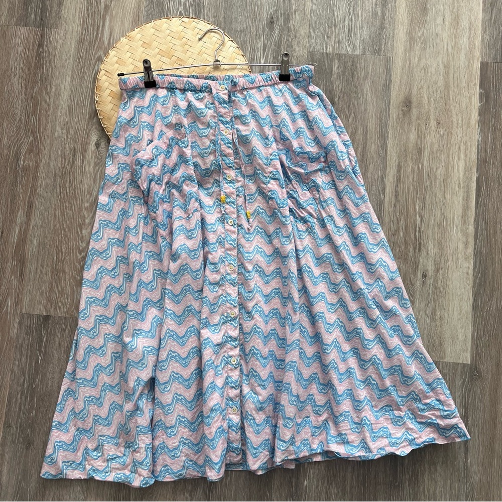 Kerri rosenthal blue & pink chevron printed midi skirt